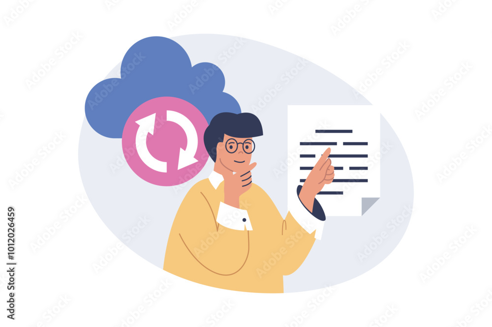 Leinwandbilder cloud computing concept in modern flat design for web. man using online sync service, downloading di