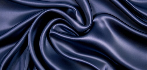 Fototapeta premium Luxurious Indigo Silk Elegance - Close-up of Smooth Dark Blue Fabric with Soft Curves and Textured Pattern, Sophisticated Mood for Fashion and Design