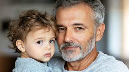 Tender Generations Intimate Close-Up Portrait of Grandfather and Child in Warm Family Embrace, Soft Colors, Love and Connection Emotional Family Bonding Concept