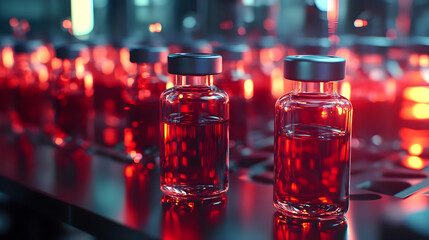 Red Liquid in Glass Bottles - 3D Illustration