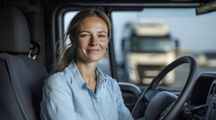 Confident Female Driver in Muted Tones, Steering Wheel Closeup in Moving Vehicle, Concept of Independence and Focus