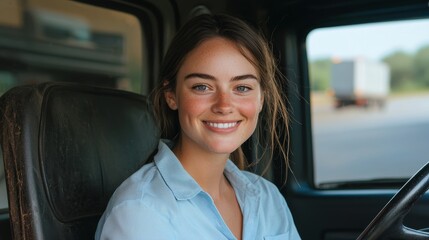 Captivating Portrait of Young Woman in Car - Genuine Smile, Soft Lighting, Travel Adventure Vibe