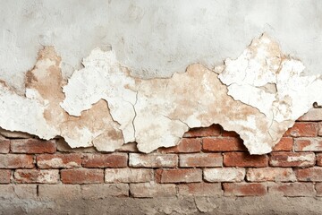 Rustic Elegance Close-Up of Weathered Brick Wall with Peeling Plaster - Textured Vintage Background for Art and Design Concepts