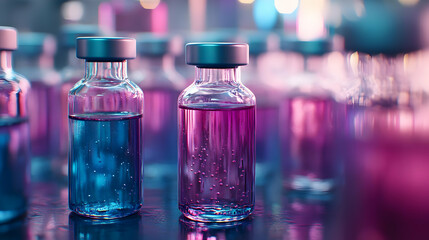 Close-Up of Glass Vials with Blue and Pink Liquid - Realistic Image