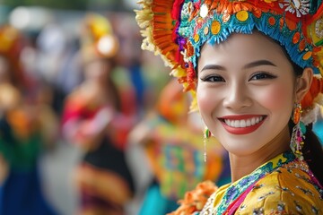 Fototapeta premium Smiling woman in colorful traditional attire