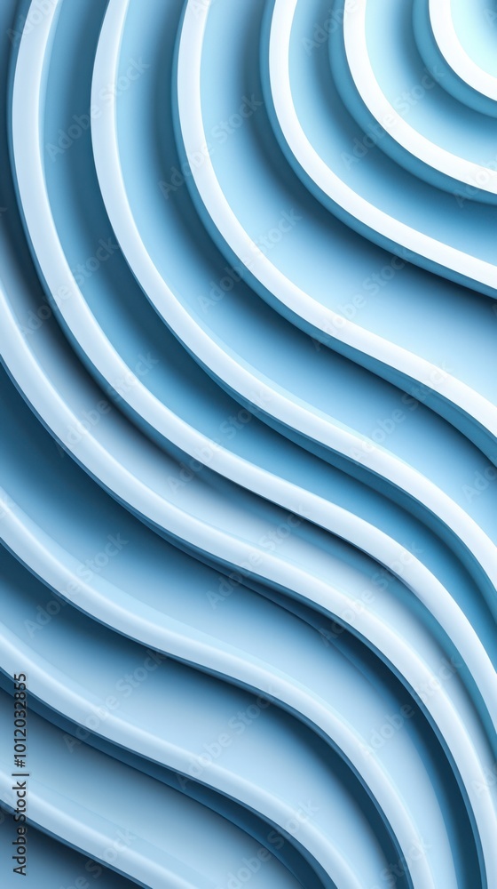 Poster an elegant abstract design featuring wavy, layered curves in shades of blue. the smooth surfaces cre