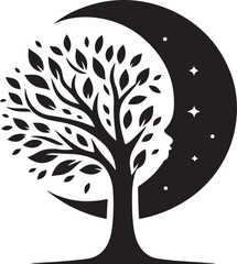 Fall tree black silhouette art illustration