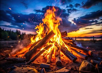 Fototapeta premium Cozy Bonfire Photoshoot with Warm Glow, Flickering Flames, and Inviting Atmosphere at Night