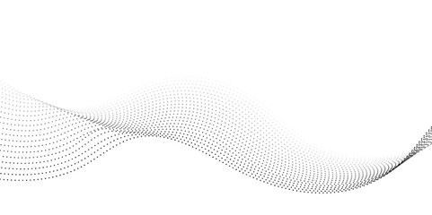 Abstract flowing dots wave curved lines on transparent background black and white gradient   halftone curve line shape background

