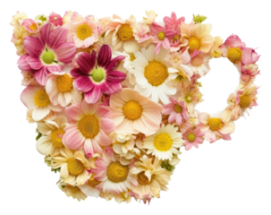 PNG Flat floral coffee cup shape flower jewelry petal.