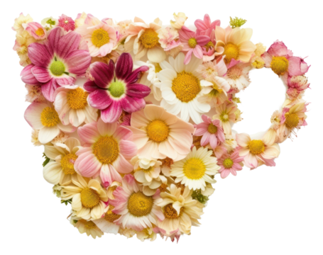 PNG Flat floral coffee cup shape flower jewelry petal.