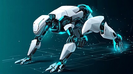 A white robotic creature in a starting position, with glowing blue lines extending from its body.