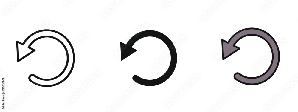 Poster three undo icons set in outline, silhouette and in editable colored style all in unexpanded vector f