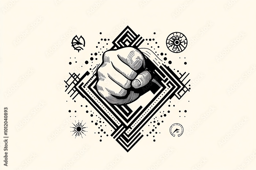 Aufkleber abstract minimalist design of a muay thai elbow strike, with geometric patterns symbolizing the spee