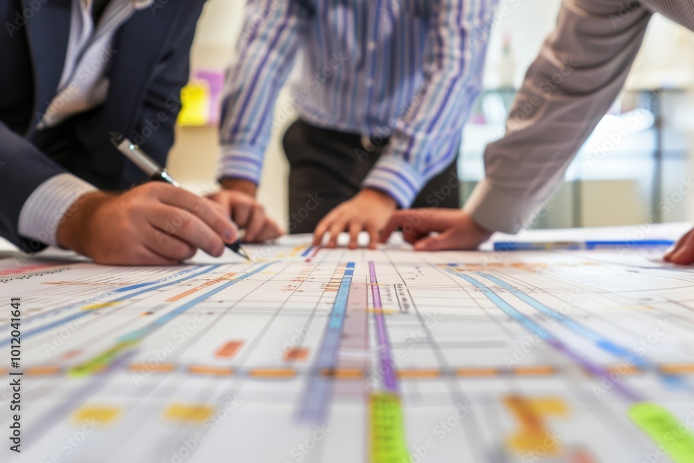 Leinwandbilder team collaboration at a modern office space with a detailed project management board covered in colo