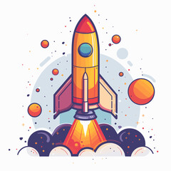 Fototapeta premium Space rocket icon. Vector illustration in cartoon style on a white background.