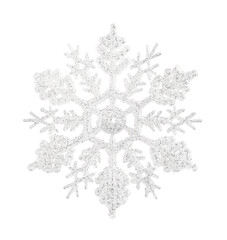 White shiny snowflake made of glitter isolated on white background.