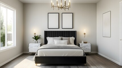 Modern Luxury Bedroom A dark velvet headboard a marb