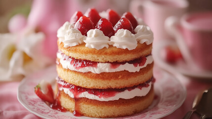 Photo of Victoria Sponge Cake with Jam and Cream.