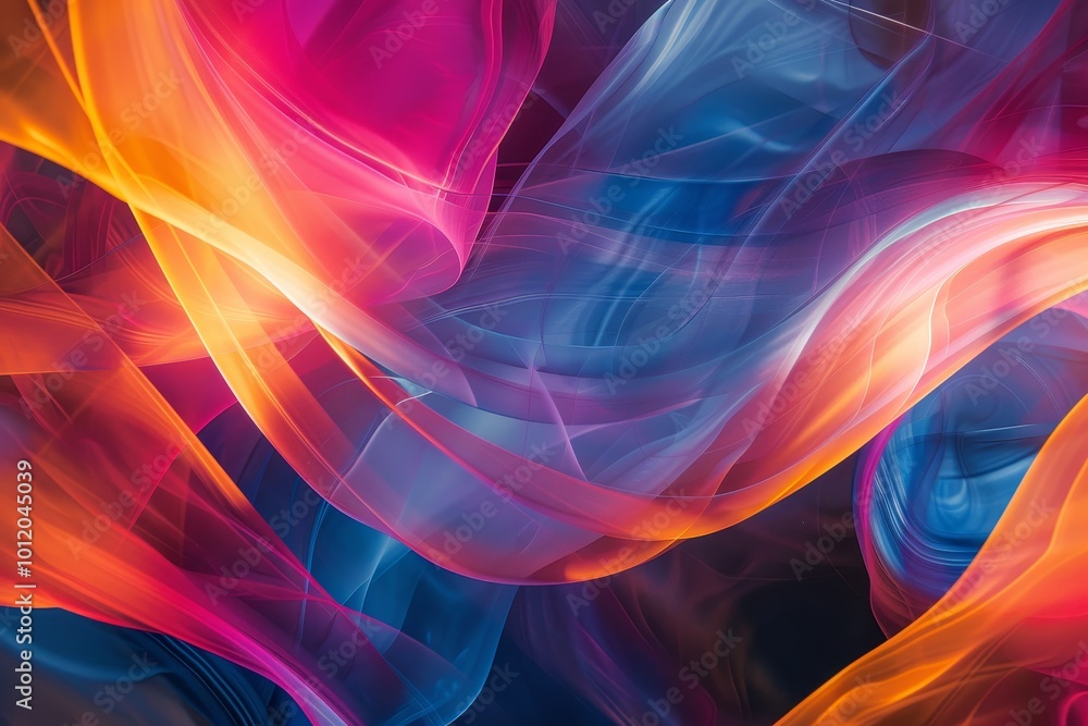 Poster vibrant abstract artwork featuring swirling colors and shapes in a dynamic composition that evokes m