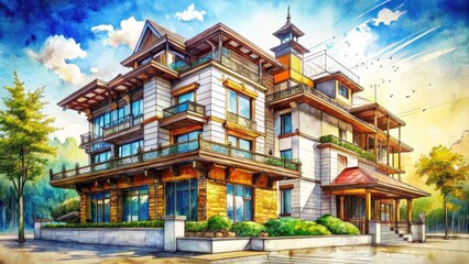 Obraz premium Creative Designer Drawing Sketch of Modern Architecture with Intricate Details and Unique Style
