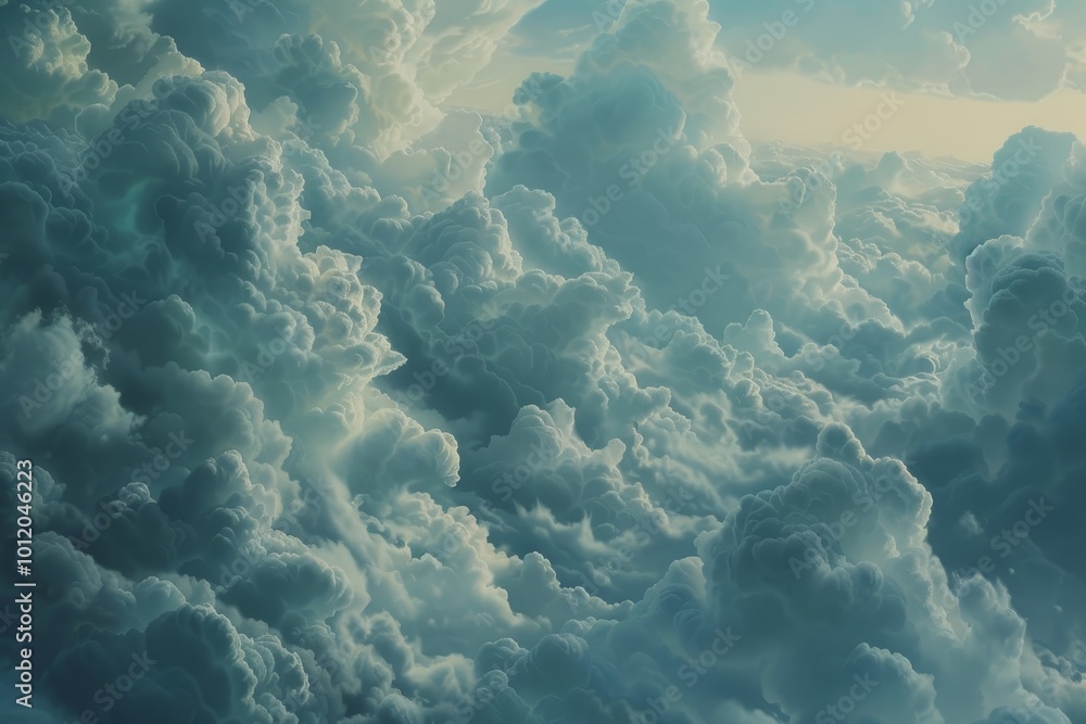 Aufkleber a vast expanse of fluffy white clouds illuminated by sunlight against a clear blue sky, creating a s