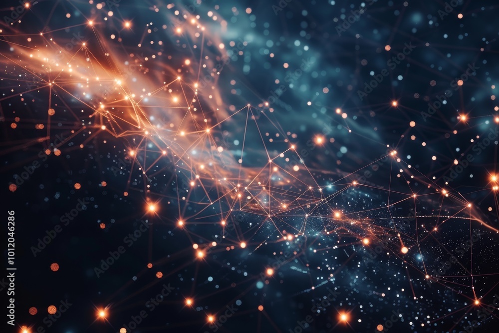 Leinwandbilder A captivating display of interconnected stars and cosmic elements illuminating a dark expanse in a mesmerizing swirl of colors and patterns