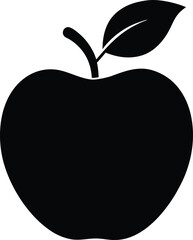An apple with a leaf on it is drawn on a white background