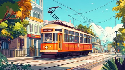 Naklejka premium Beautiful Illustration Showcasing the Iconic Kolkata Tram. AI generated illustration