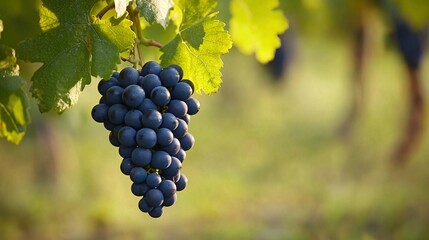 Fototapeta premium Ripe red grapes hanging on a vine in a vineyard.