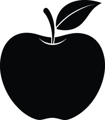 An apple with a leaf on it is drawn on a white background