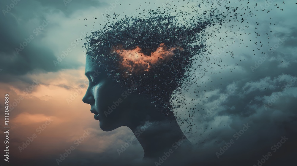 Poster abstract representation of a fragmented mind and emotions.