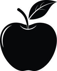 An apple with a leaf on it is drawn on a white background