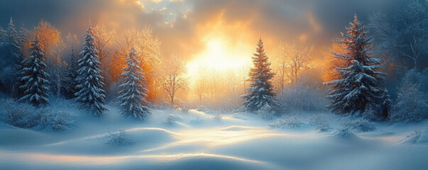 Naklejka premium illustration of a winter christmas scene landscape for a banner or wallpaper 