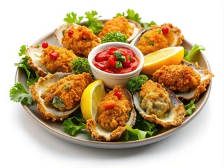 Fototapeta premium Crispy Fried Oysters Isolated on White Background for Culinary and Seafood Menu Presentations