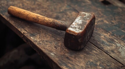 Classic Rust-Covered Hammer on a Wooden Table. AI generated illustration