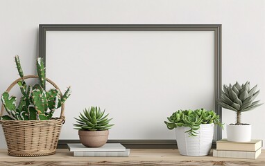 Home interior poster mock up with horizontal metal frame