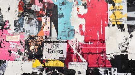 Naklejka premium Collage of Torn Street Posters Creating an Abstract Background. AI generated illustration