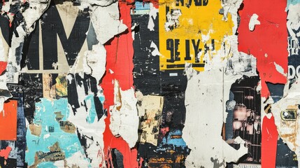 Fototapeta premium Collage of Torn Street Posters Creating an Abstract Background. AI generated illustration