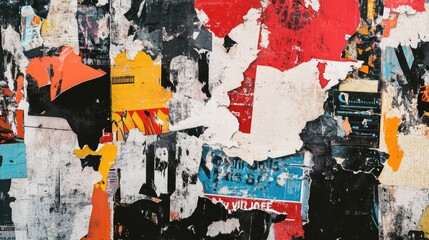 Fototapeta premium Collage of Torn Street Posters Creating an Abstract Background. AI generated illustration
