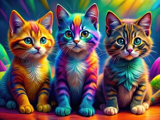 Fototapeta premium Cute and Colorful Cats Clip Art for Creative Projects, Invitations, and Social Media Graphics