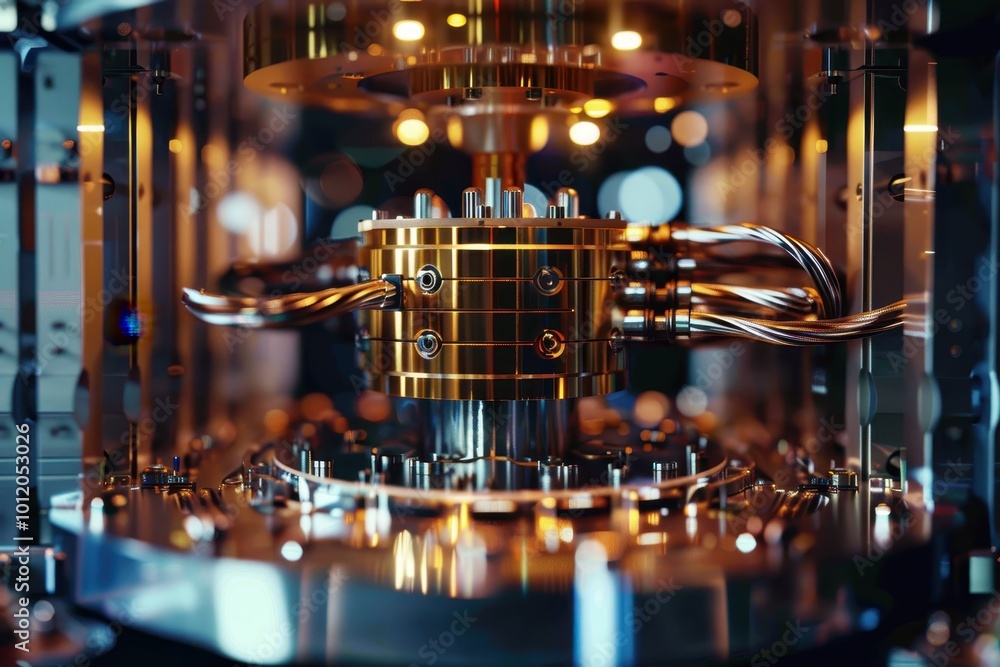 Aufkleber Intricate components of a quantum computer showcasing advanced technology and precision engineering in a laboratory setting with vibrant lighting