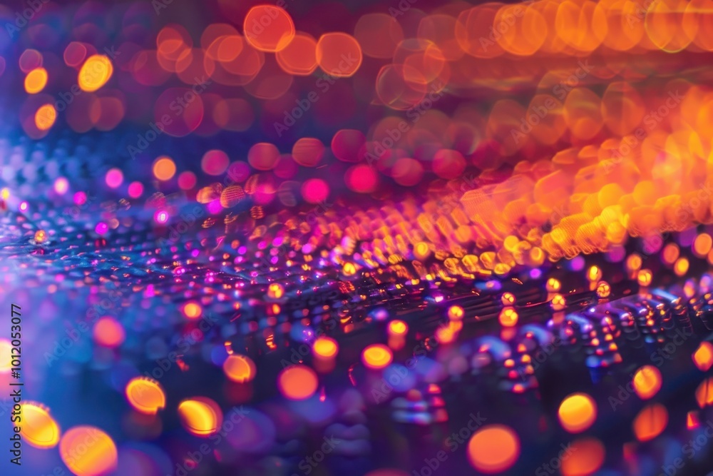 Leinwandbilder Vibrant light patterns illuminate a futuristic landscape with colorful reflections and dynamic shapes in an abstract digital art display