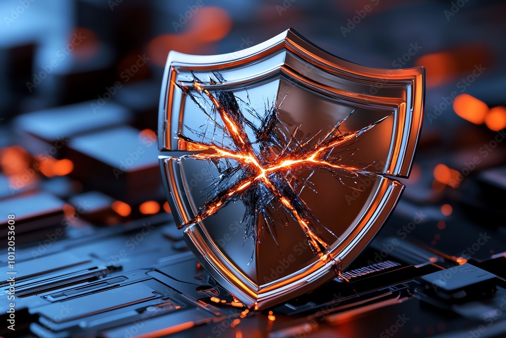 Leinwandbilder geometric design of a broken shield, with abstract lines representing the consequences of data theft