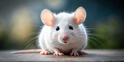 Fototapeta premium Cute white mouse sitting on a soft surface with curious expression, perfect for animal lovers' projects