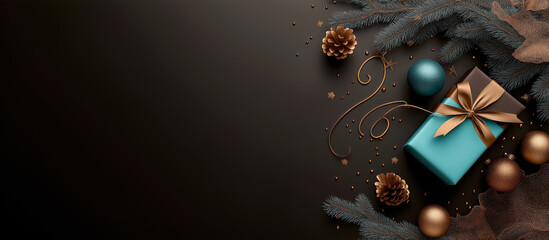 Obraz premium Christmas banner on dark brown background.