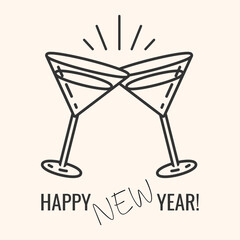 Cocktail glasses icon.Cheers symbol.New year celebration simple pictogram.Cocktail party invitation sign for New year Eve concept.Transparent background.Vector illustration EPS10.