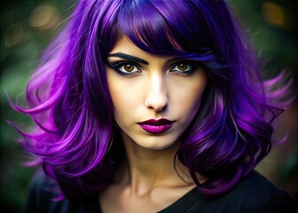 Obraz premium Dark Purple Hair Beautifully Contrasts Against Rich Dark Skin in Stunning Portrait Photography