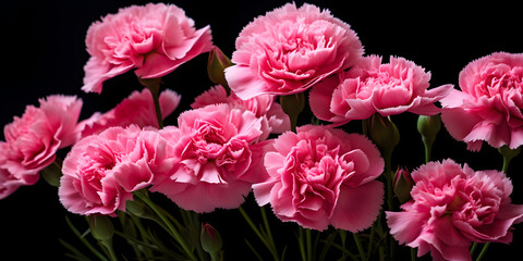 Soft pink carnations flowers on dark background