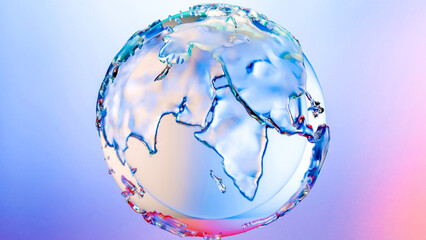 glass Earth globe, rotating crystal ball, abstract low poly Map of the planet earth, Big data technology,  international business, network connection, 3d render	
